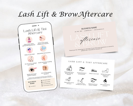 Lash Lift & Brow Care Card, Aftercare Card, Edit in Canva