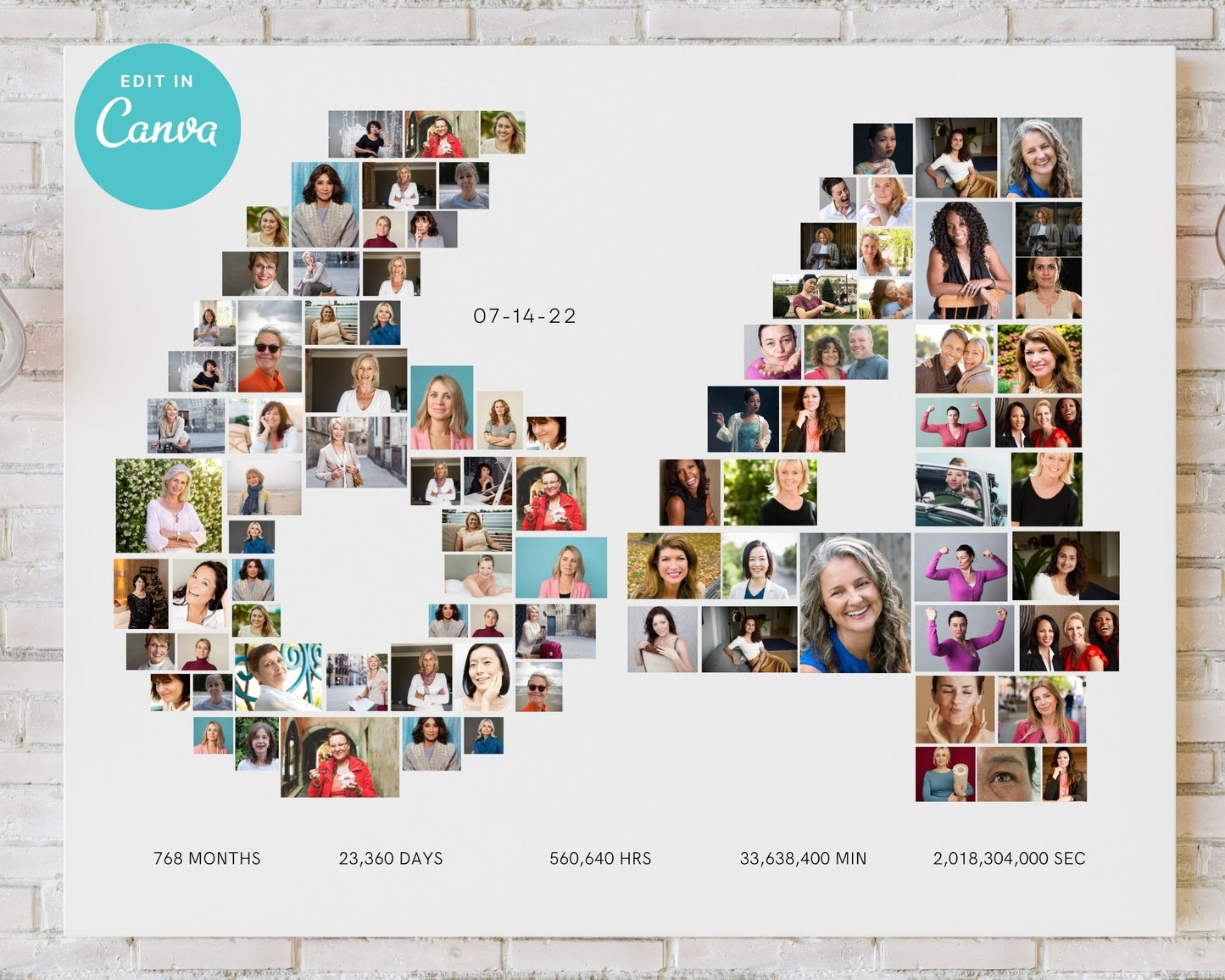 EDITABLE 64 Years Photo Collage, 94 Photos, Canva, DIGITAL