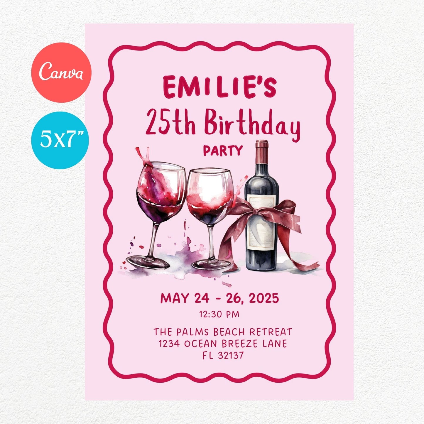 Wine Pink Birthday Party Invitation