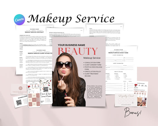 Makeup Service Business Forms, Consultation form, Client consent form, Loyalty & Business Card, Edit in Canva