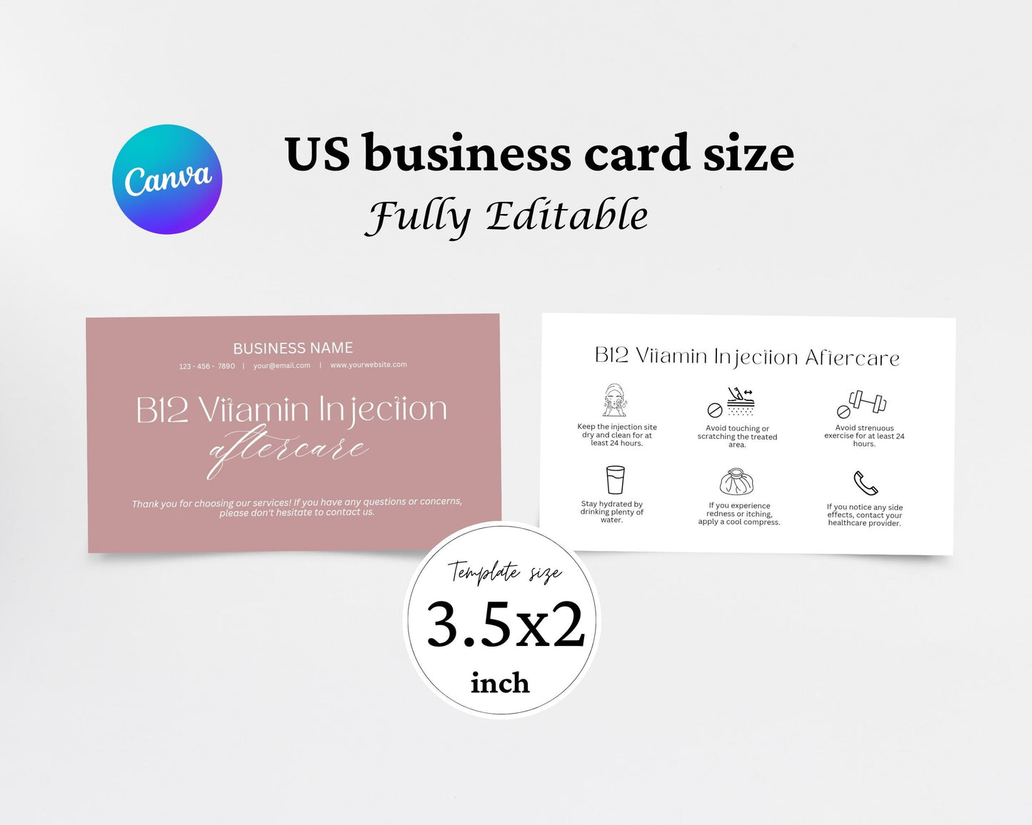 B12 Vitamin Injection Care Card, Aftercare Card, Edit in Canva