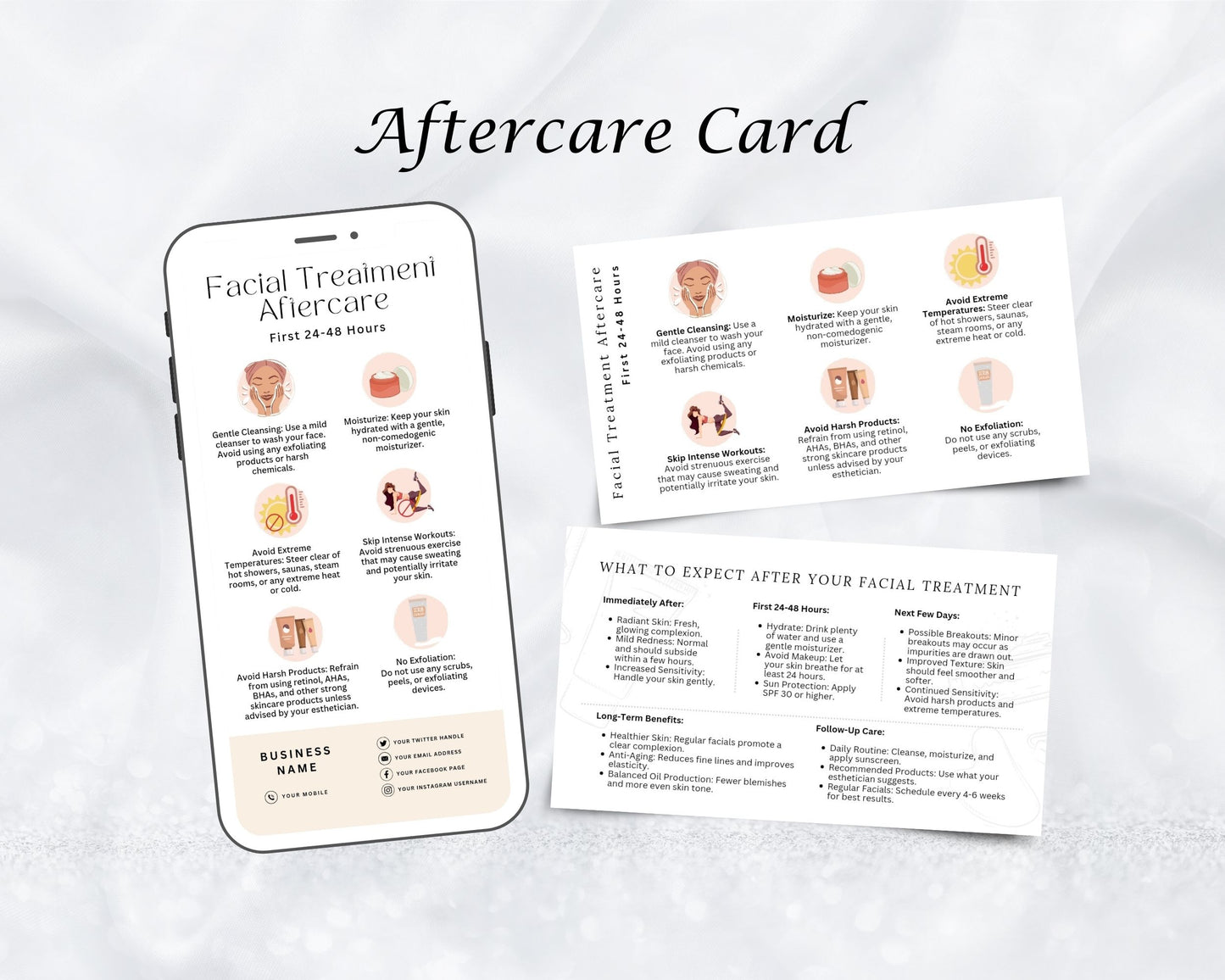 Facial Treatment Care Card, Aftercare Card, Edit in Canva