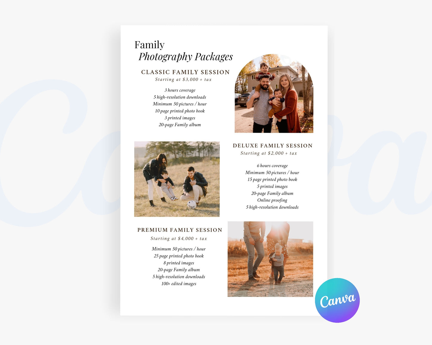 Photography Pricing Guide, Wedding Photography Price List, Edit in Canva - PDP21