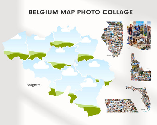 EDITABLE Belgium Map Photo Collage, 10 Photos, Map Wall Art, CANVA, Digital