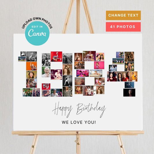 EDITABLE 1984 Photo Collage, 41st Birthday, Photo Collage Gift, Number Collage, CANVA