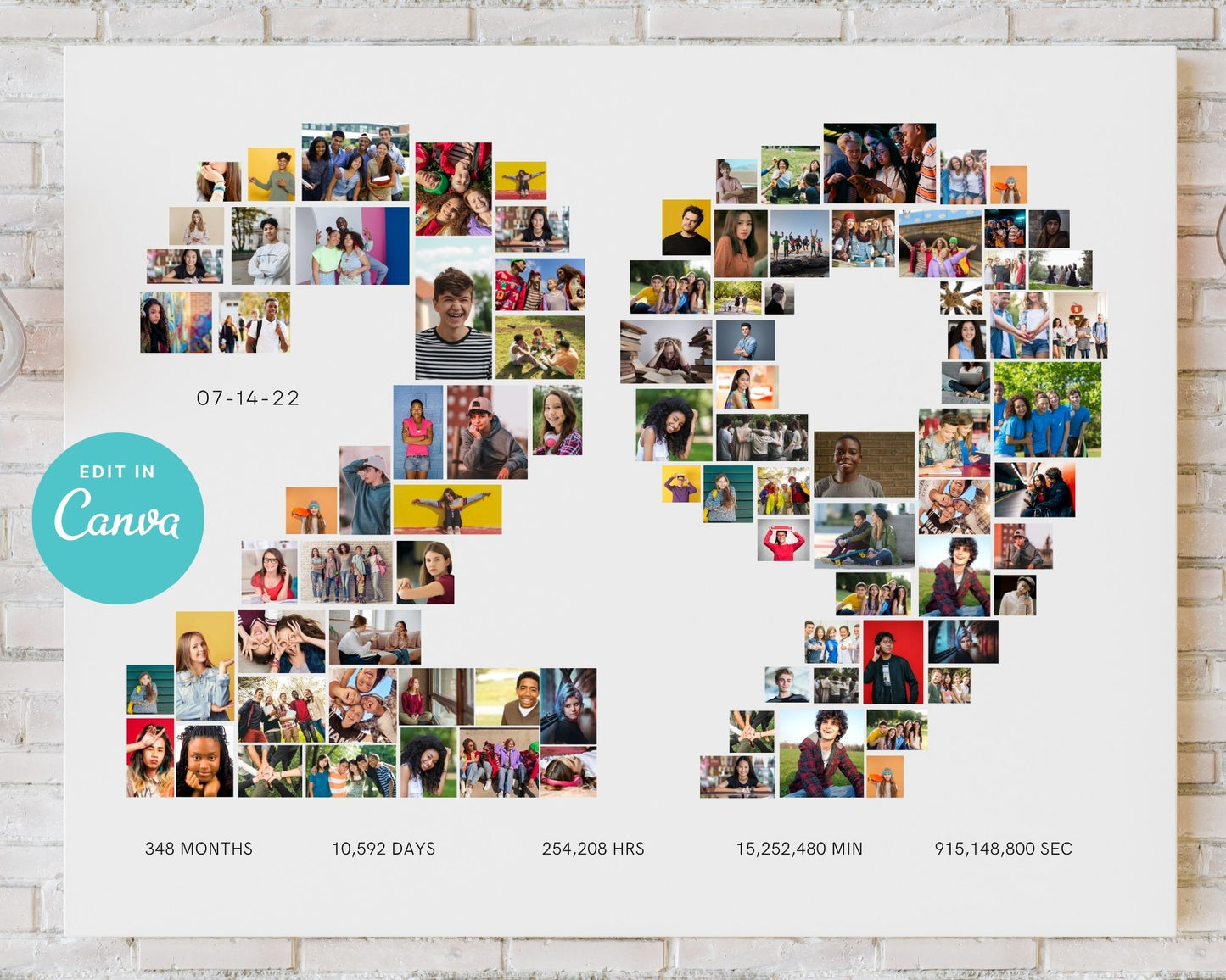 EDITABLE 29 Years Photo Collage, 92 Photos, Canva, DIGITAL