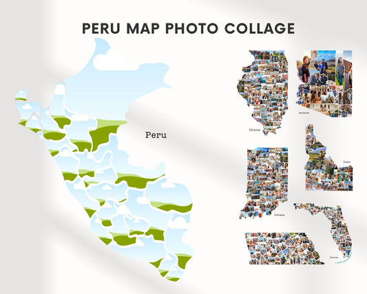 EDITABLE Peru Map Photo Collage, 23 Photos, Map Wall Art, CANVA, Digital