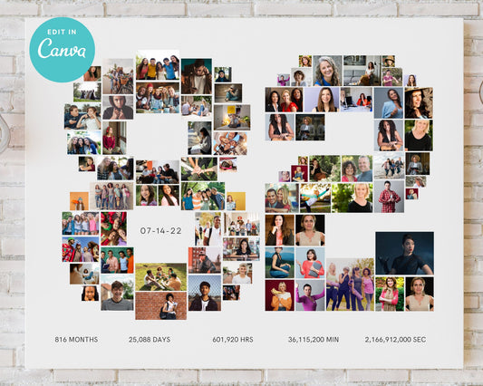 EDITABLE 82 Years Photo Collage, 82 Photos, Canva, DIGITAL