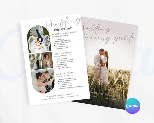 Photography Pricing Guide, Wedding Photography Price List, Edit in Canva - PDP03