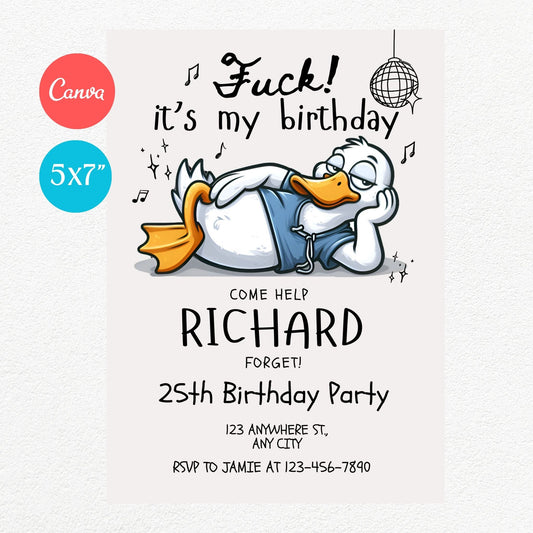 Fuck Duck Funny Birthday Party Invitation