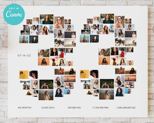 EDITABLE 33 Years Photo Collage, 80 Photos, Canva, DIGITAL