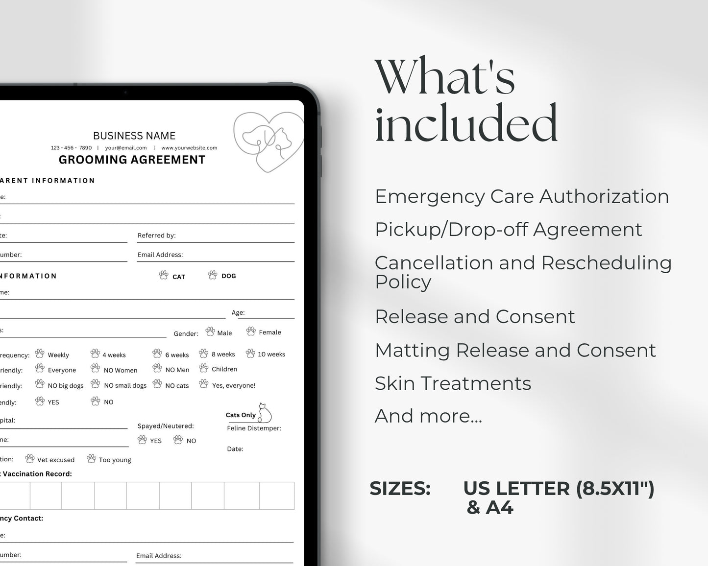 Grooming Agreement Printable Form, Edit in Canva, Digital