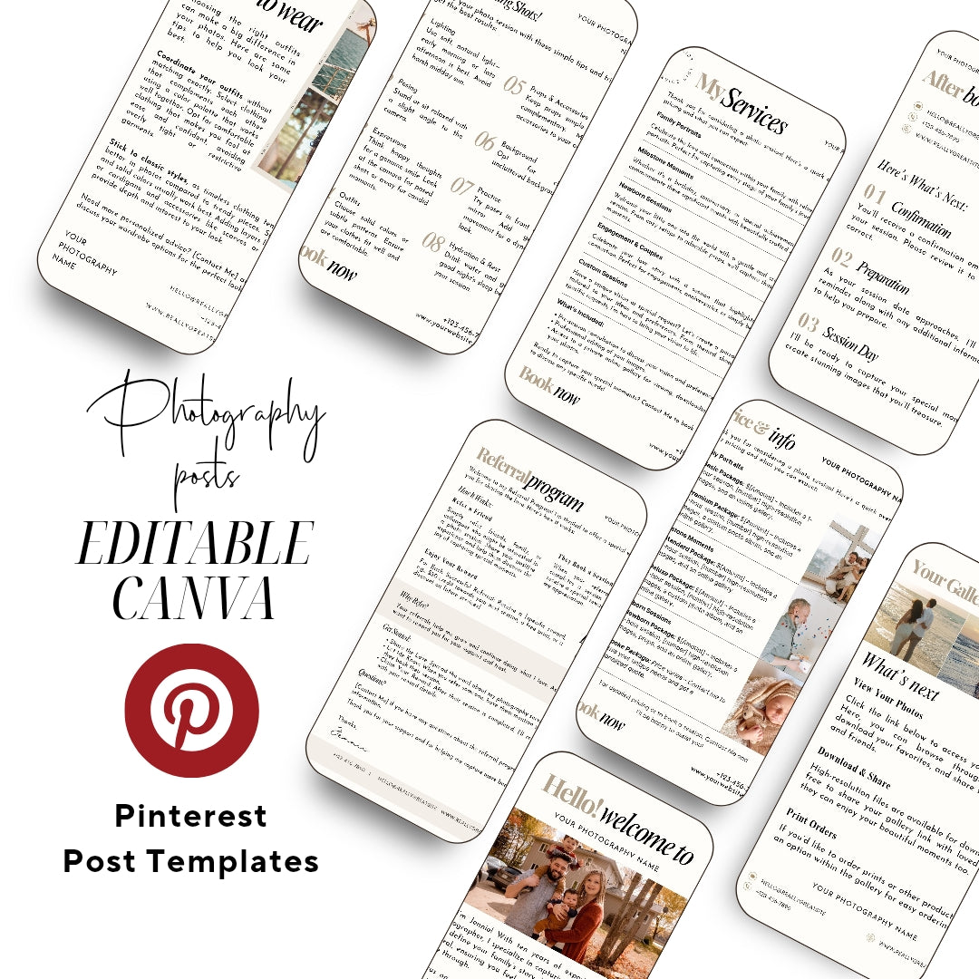 20 Photography Pinterest Templates, Pinterest Post, Edit in Canva