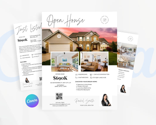 Real Estate Flyers, For Sale Flyer Marketing Flyer, Open Listing, Edit in Canva - REDF03