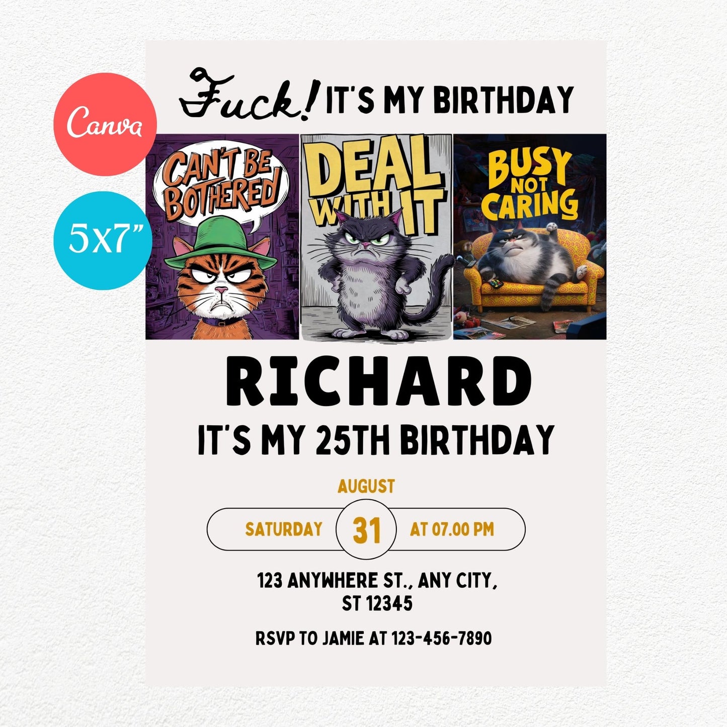 Deal with it Funny Cats Birthday Party Invitation