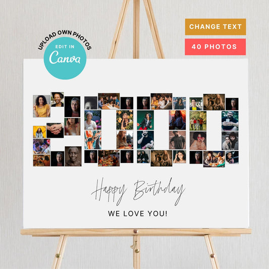 EDITABLE 2000 Photo Collage, 25th Birthday, Photo Collage Gift, Number Collage, CANVA