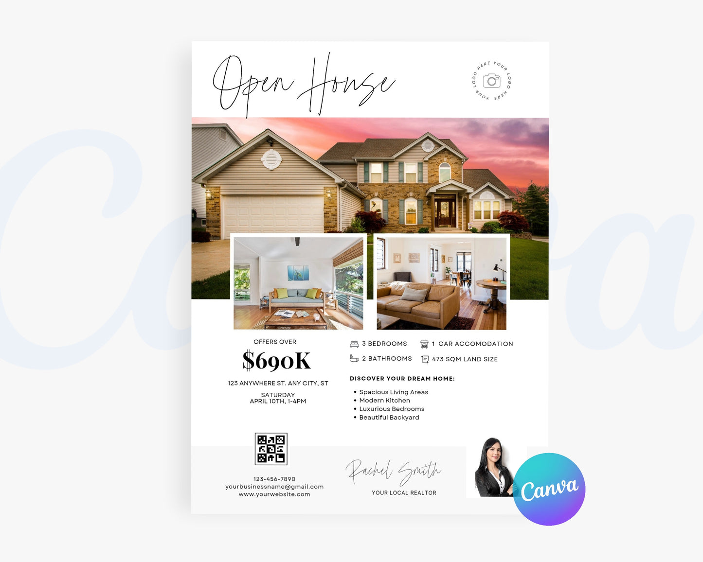 Real Estate Flyers, For Sale Flyer Marketing Flyer, Open Listing, Edit in Canva - REDF03