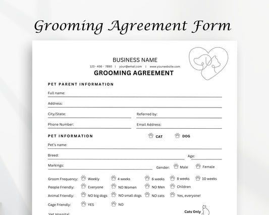 Grooming Agreement Printable Form, Edit in Canva, Digital