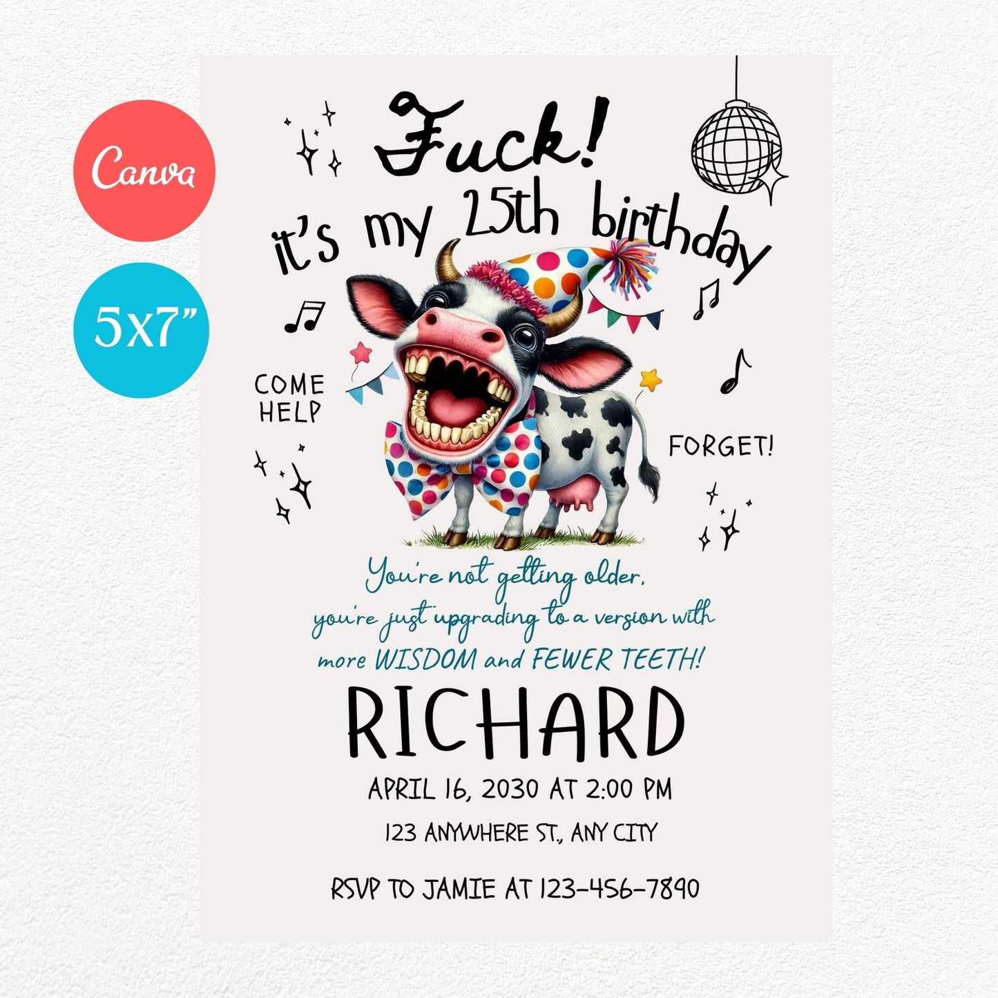 Cow Funny Birthday Party Invitation