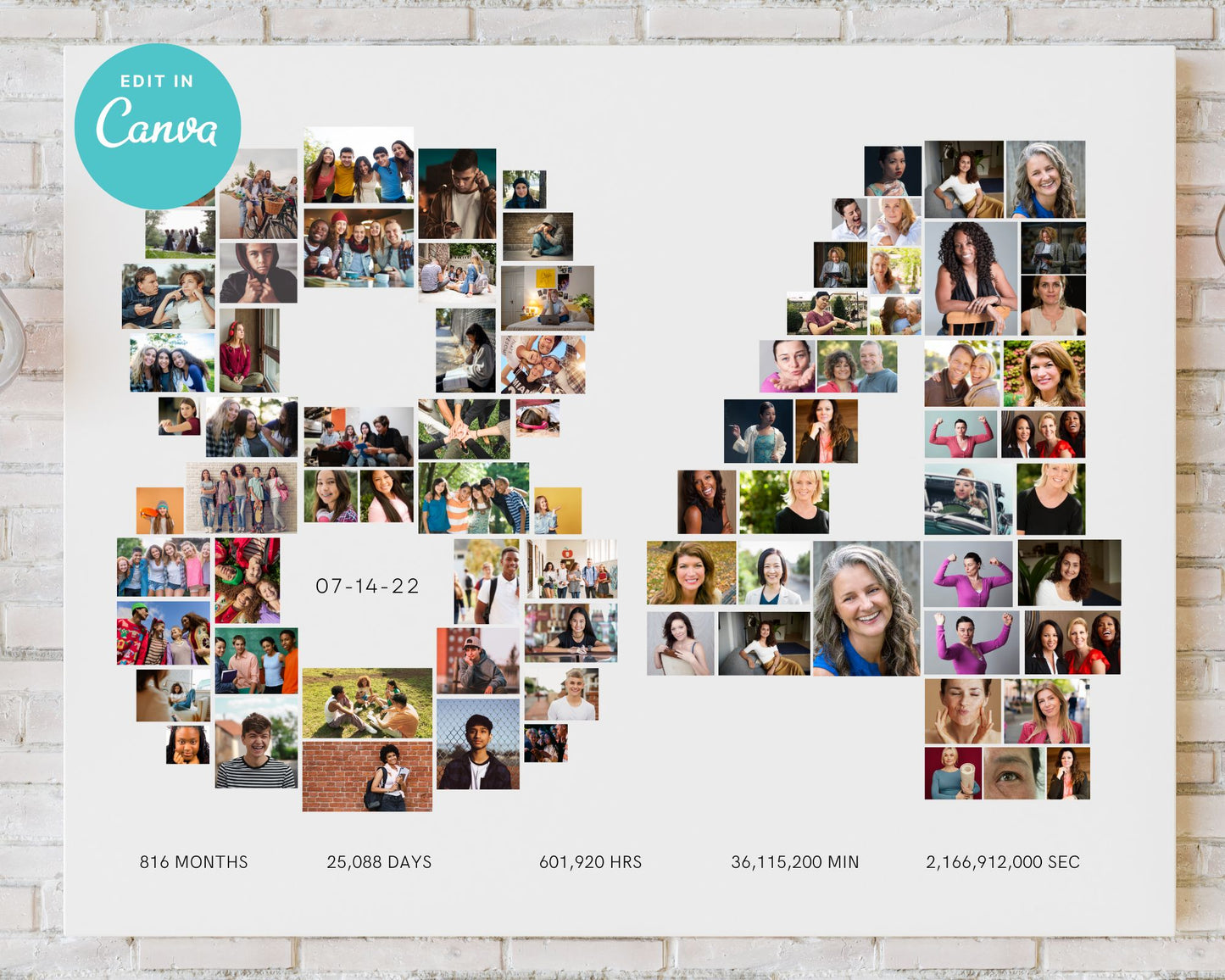 EDITABLE 84 Years Photo Collage, 83 Photos, Canva, DIGITAL