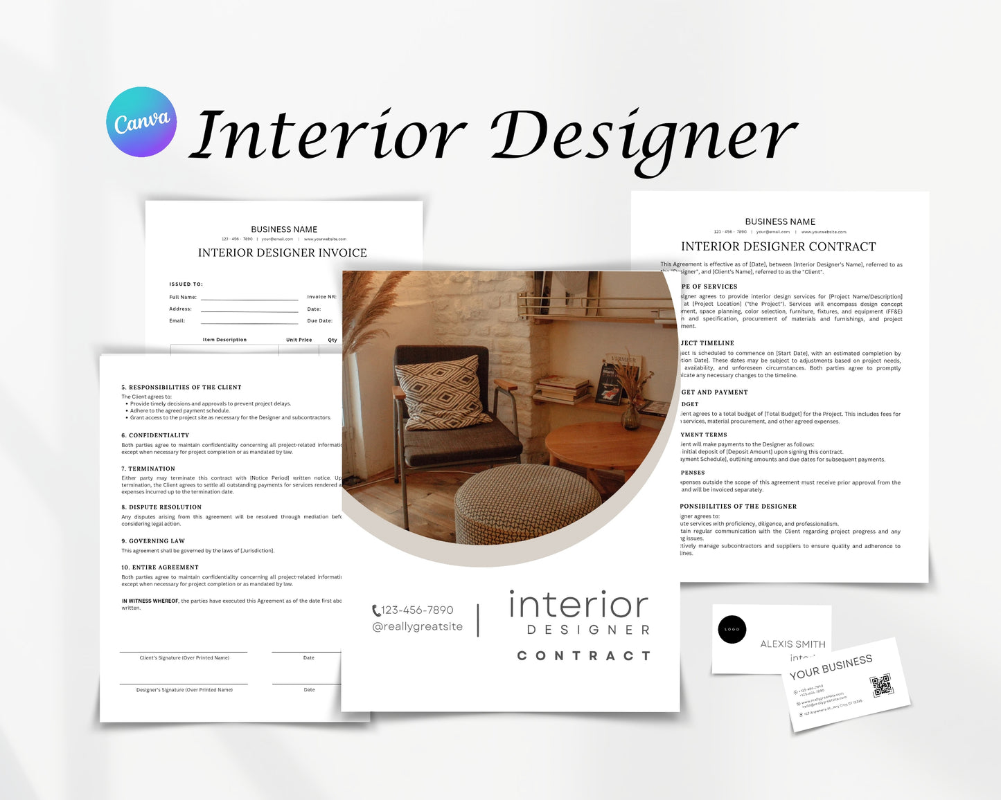 Interior Designer Printable Form, Edit in Canva, Digital