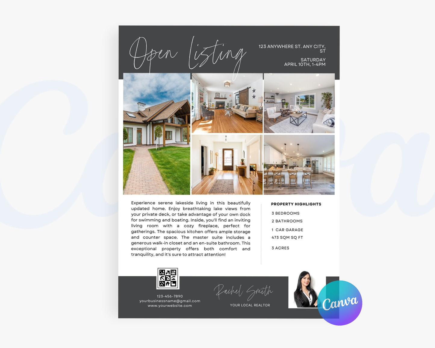 Real Estate Flyers, For Sale Flyer Marketing Flyer, Open Listing, Edit in Canva - REDF02