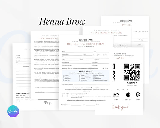 Henna Brow Form, Consultation form, Client consent form, Editable Canva templates