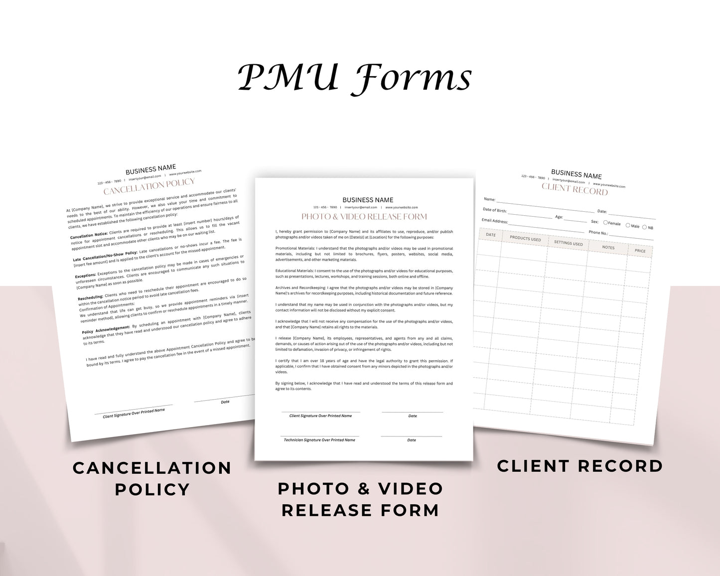 Permanent Makeup PMU Form, Consultation form, Client consent form, Loyalty Card, Business Card, Editable Canva templates, Aftercare Card